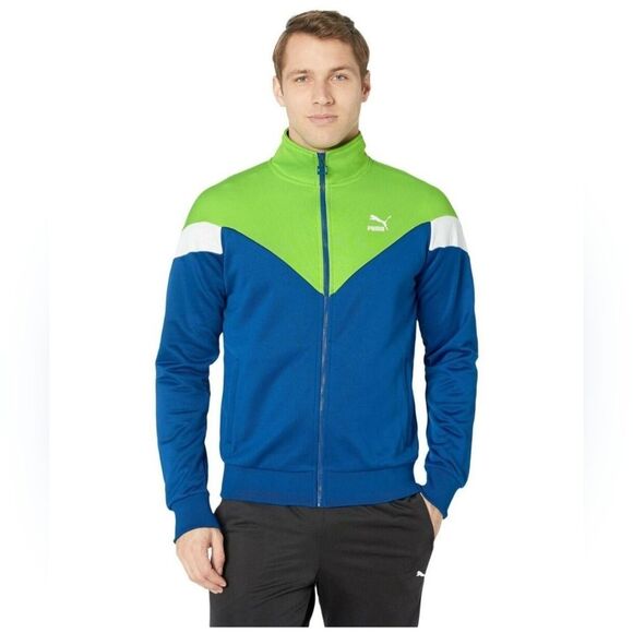 Puma Iconic MCS Track Jacket Men's XL Blue Green White Full Zip Pockets - Picture 1 of 15